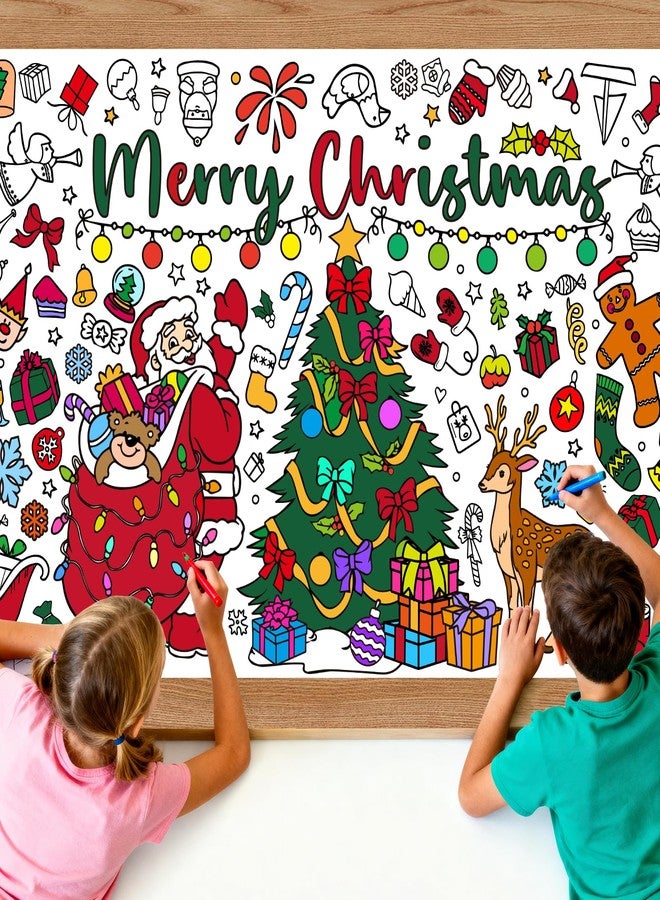 Diltik Christmas Giant Coloring Poster/Tablecloth- 30 x 72 Inch Jumbo DIY Poster with Santa & Reindeer - Holiday Arts Crafts, Winter Party Games, Classroom Activities Coloring Poster - Image 1